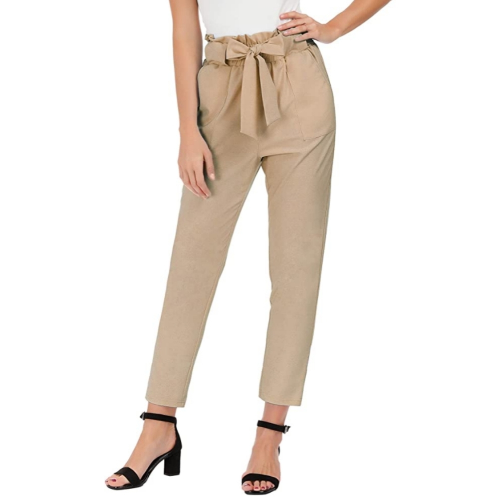 X --High Waist Paper Bag Cropped Pants Grace Karin - Picture 3 of 9